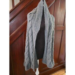 Handknit Gray Cable Knit Hooded Scarf Wrap Wool Blend Winter Accessory